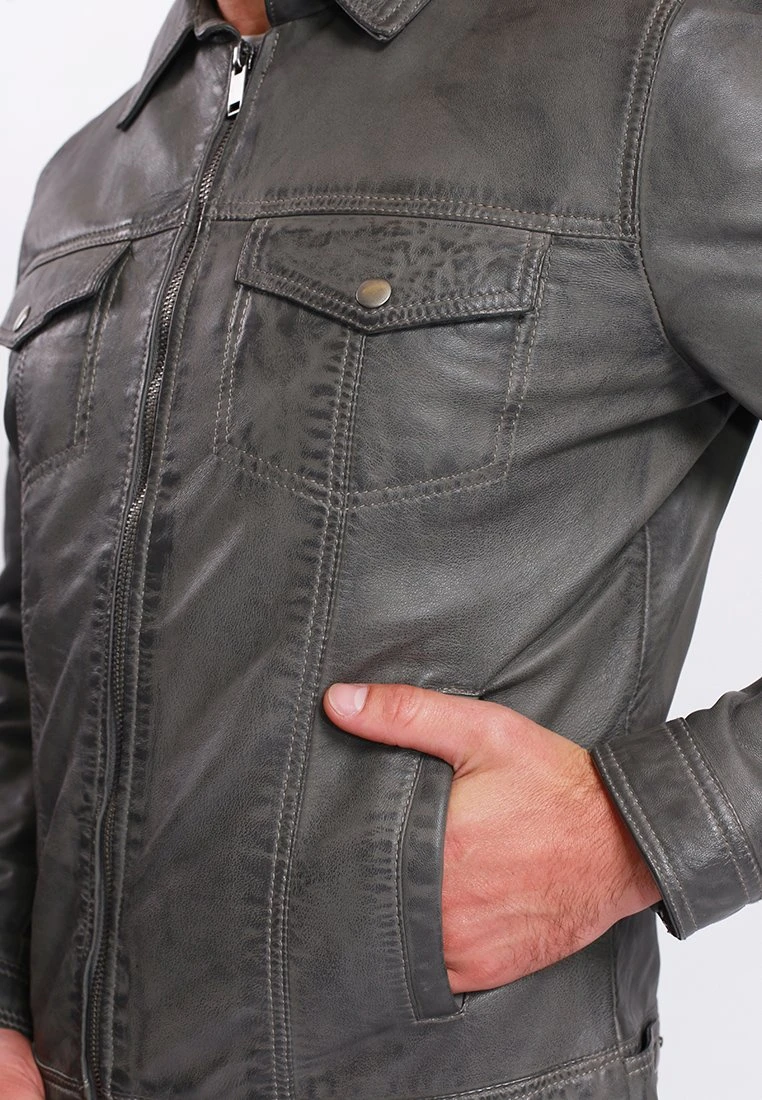 Lee Cooper Leren Jas - Vintage Grey - Afbeelding 4