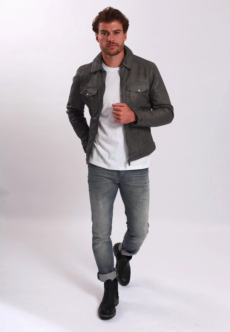 Lee Cooper Leren Jas - Vintage Grey - Afbeelding 2