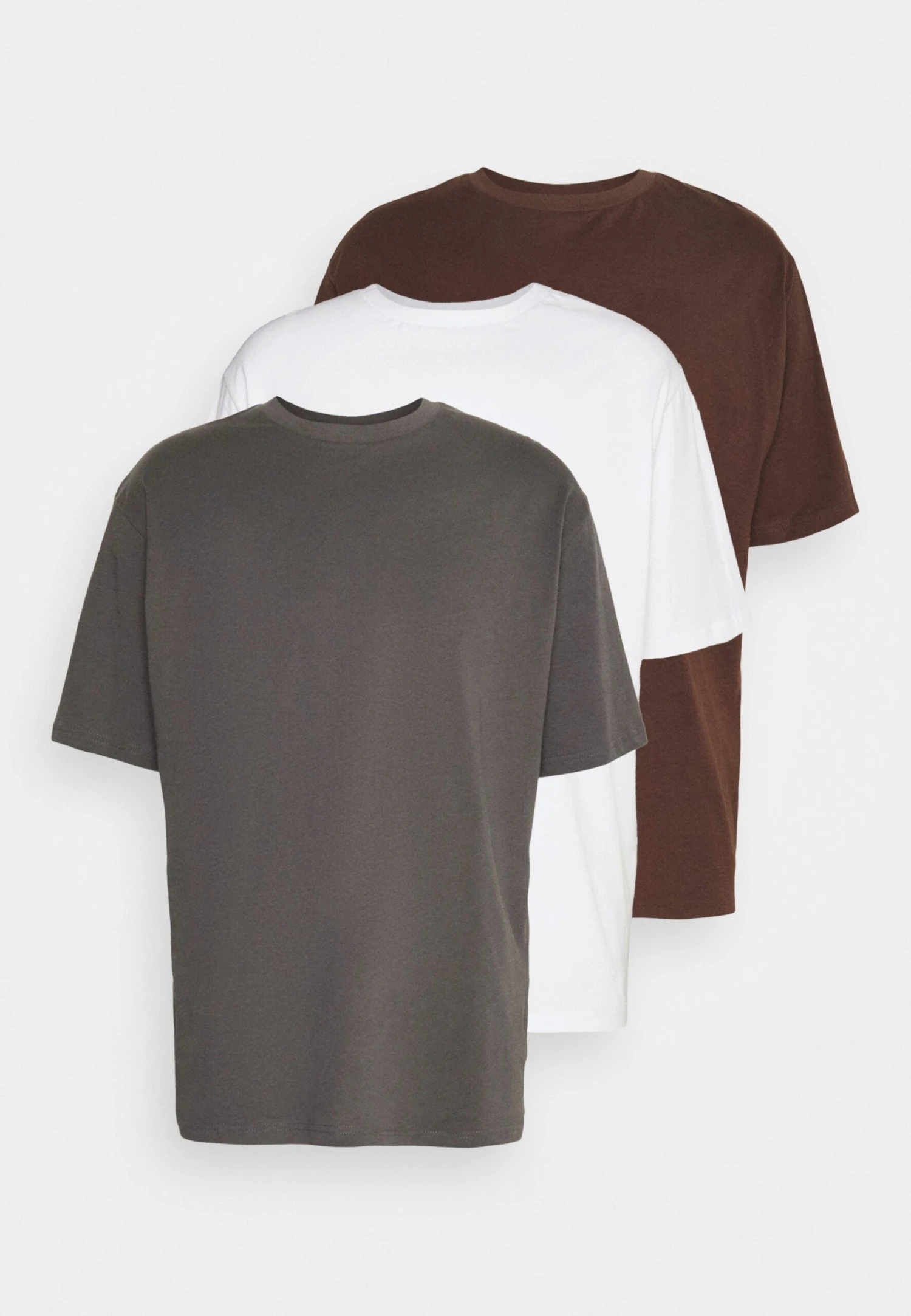 YOURTURN 3Pack Unisex - T-Shirt Basic - White/Dark Grey /Dark Brown - Afbeelding 6